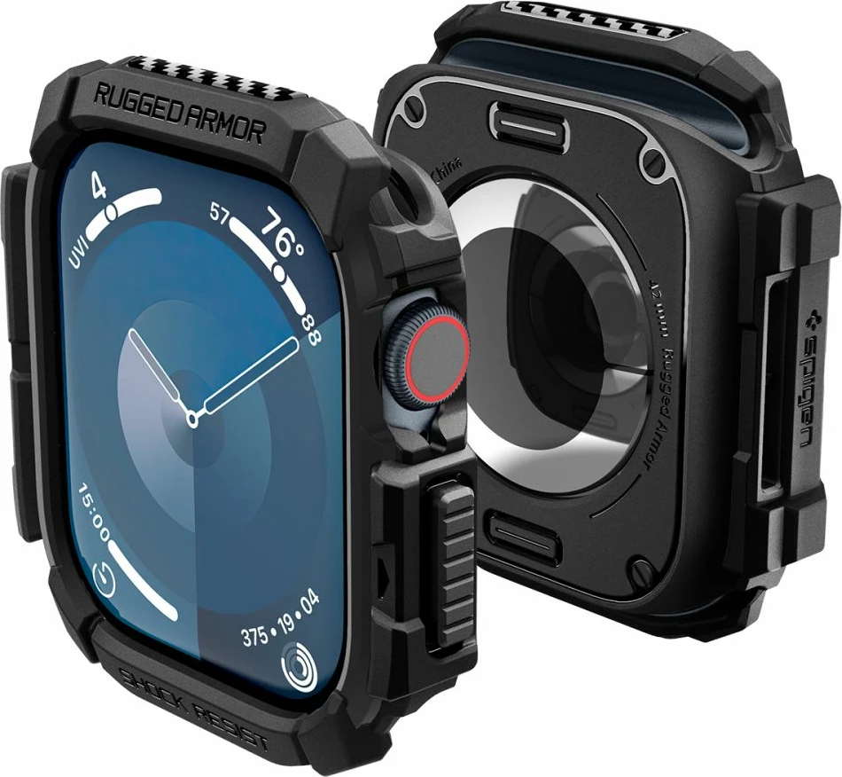 Ovitek Rugged Armor Spigen za Apple Watch 10, 42 mm, črn