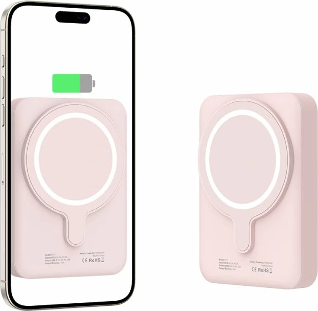 Zunanji akumulator 10000 mAh, MagSafe, USB-C, rožnat z USB-C kablom Tech‑Protect LifeMag PB11