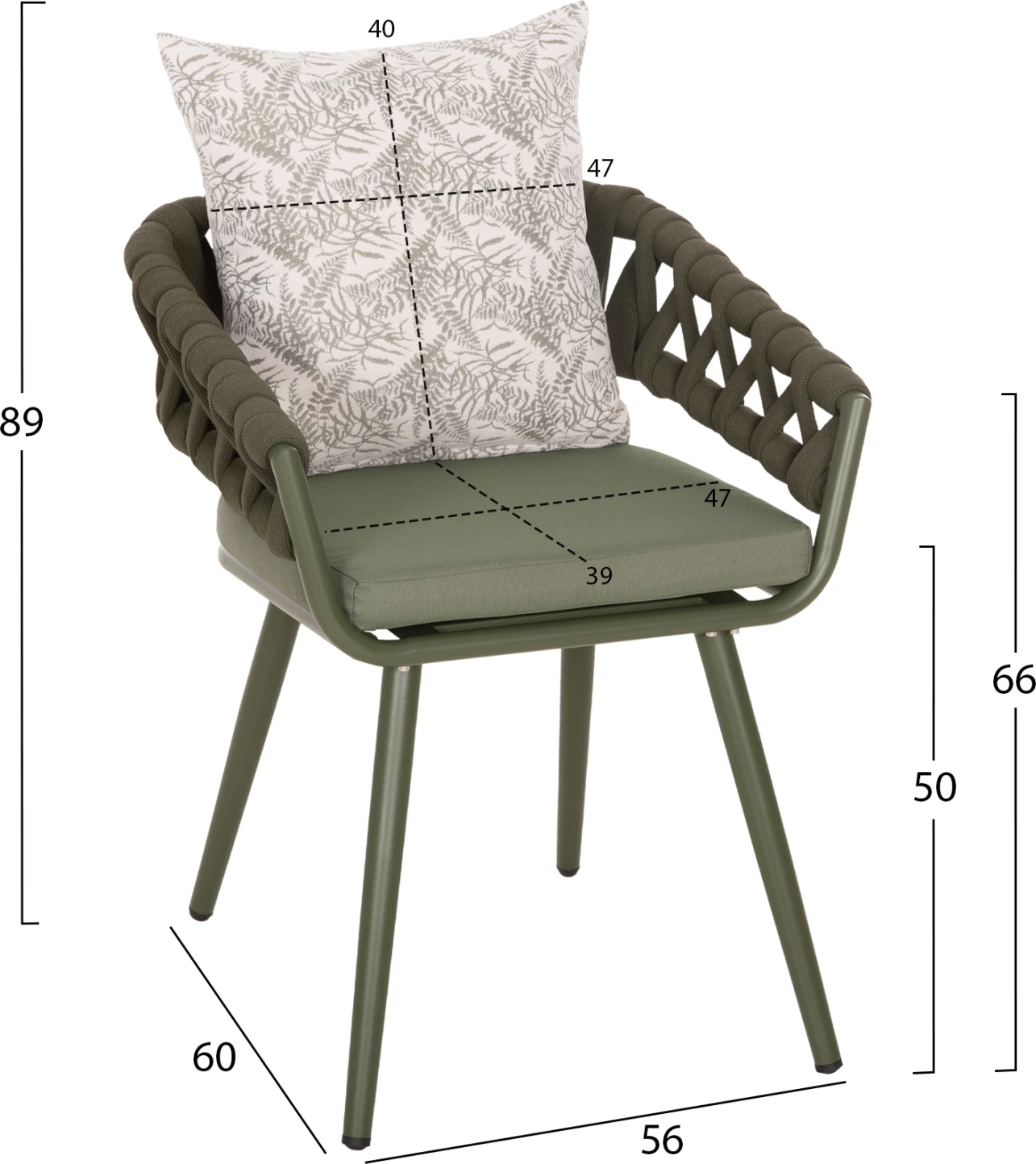 Aluminijasti naslanjač CAMDEN FH6141.09 z blazino z vzorcem - temno olivna 56x60x72-87Hcm