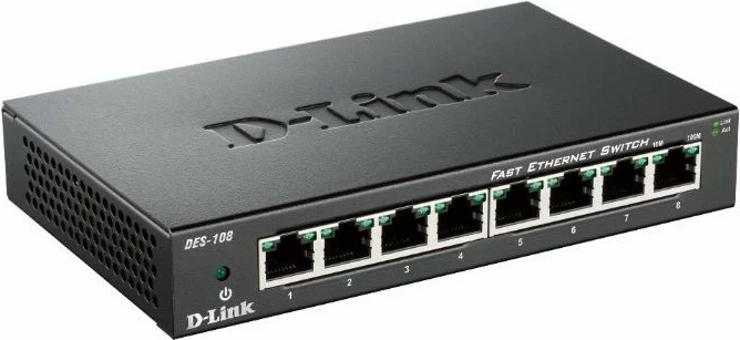 Preklopnik 8-portni D-Link DES-108, Fast Ethernet, kovinski