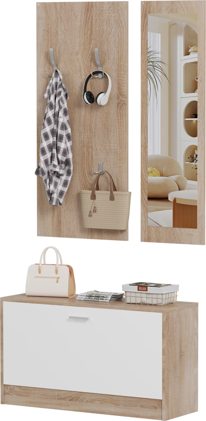 Komplet za predsobo z ogledalom VERN FH2476.04 melamin v sonoma-beli 80x27x175H cm