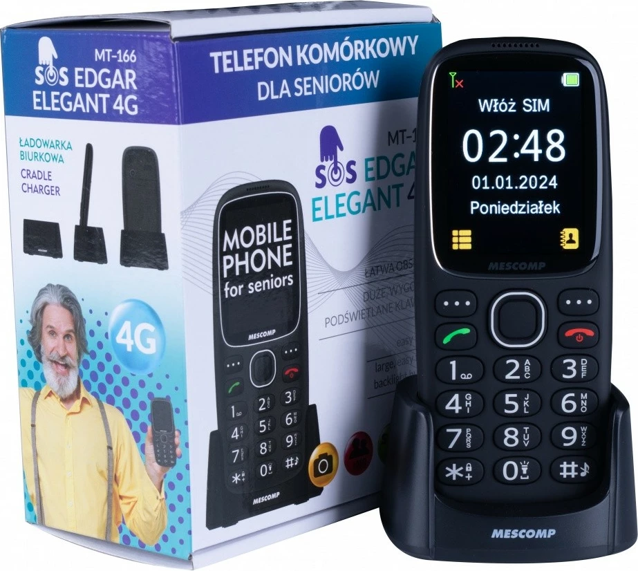 Pametni telefon Mesmed MT-166 Edgar Elegant 4G, 128 MB, črn