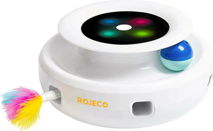 Interaktivna igrača za mačke Rojeco RWJ-10, 2-v-1, s cofki in žogicami, bela
