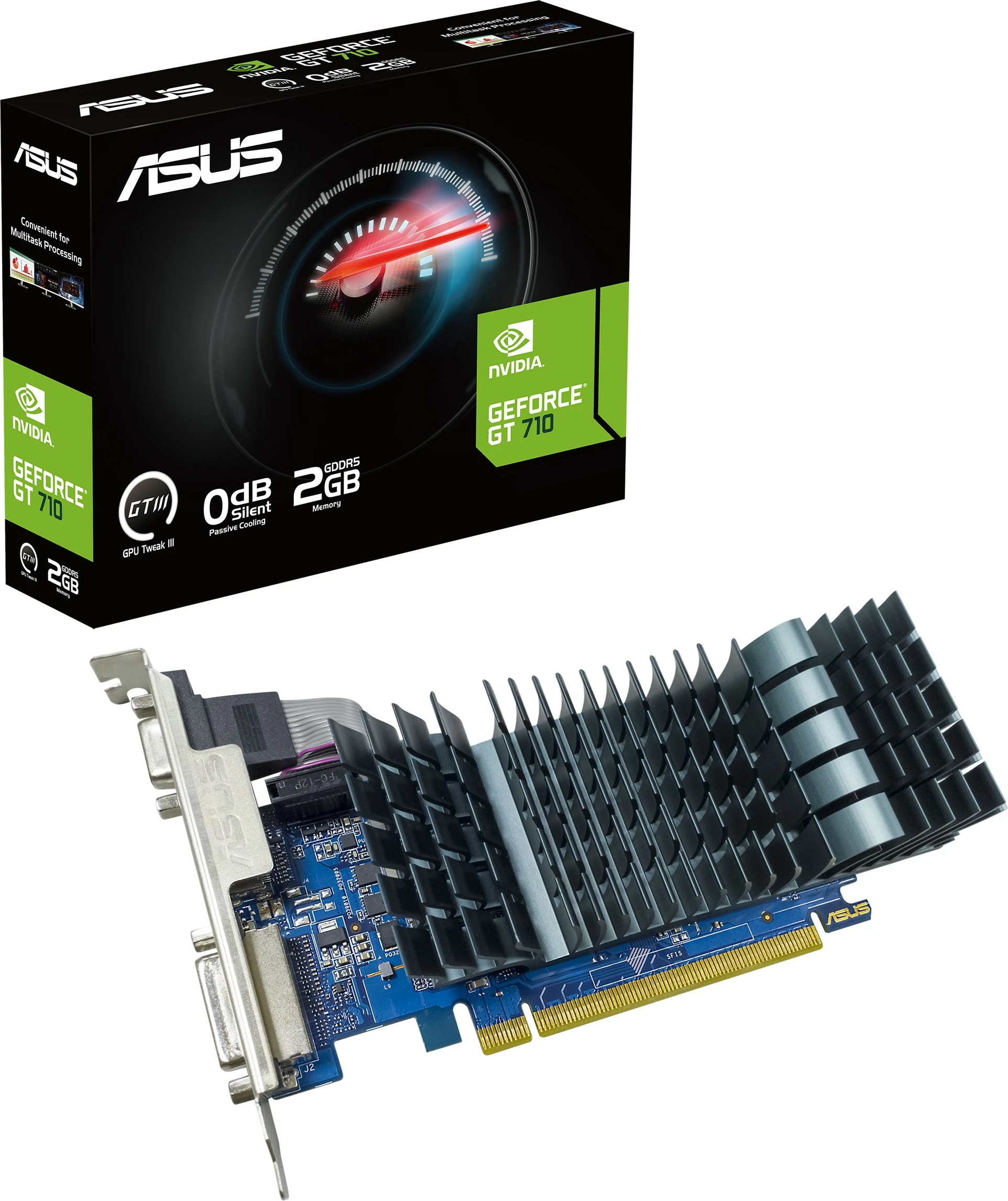 Grafična kartica GeForce GT 710, ASUS, 2 GB GDDR5, PCI Express 2.0, črno/modra