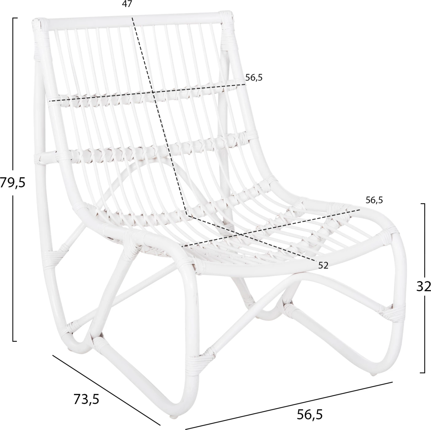 Naslanjač GRINN FH9815.03 iz ratana v beli barvi 56.5x73.5x79.5H cm