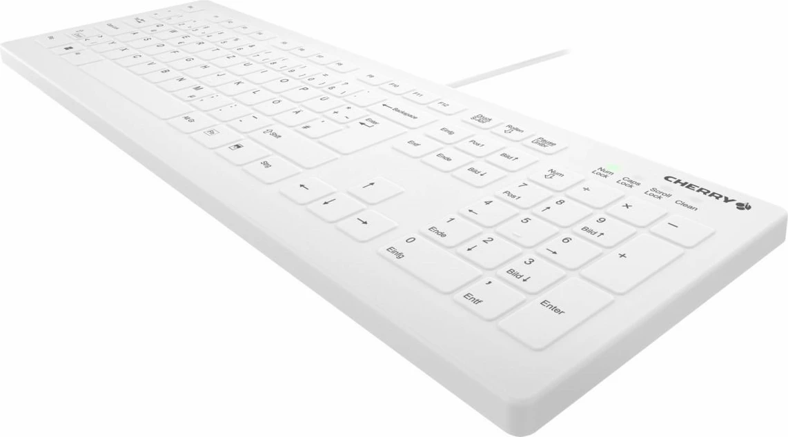 Ergonomska medicinska tipkovnica Cherry AK-C8112, polna velikost, žična, USB, škarjaste tipke, QWERTZ, bela