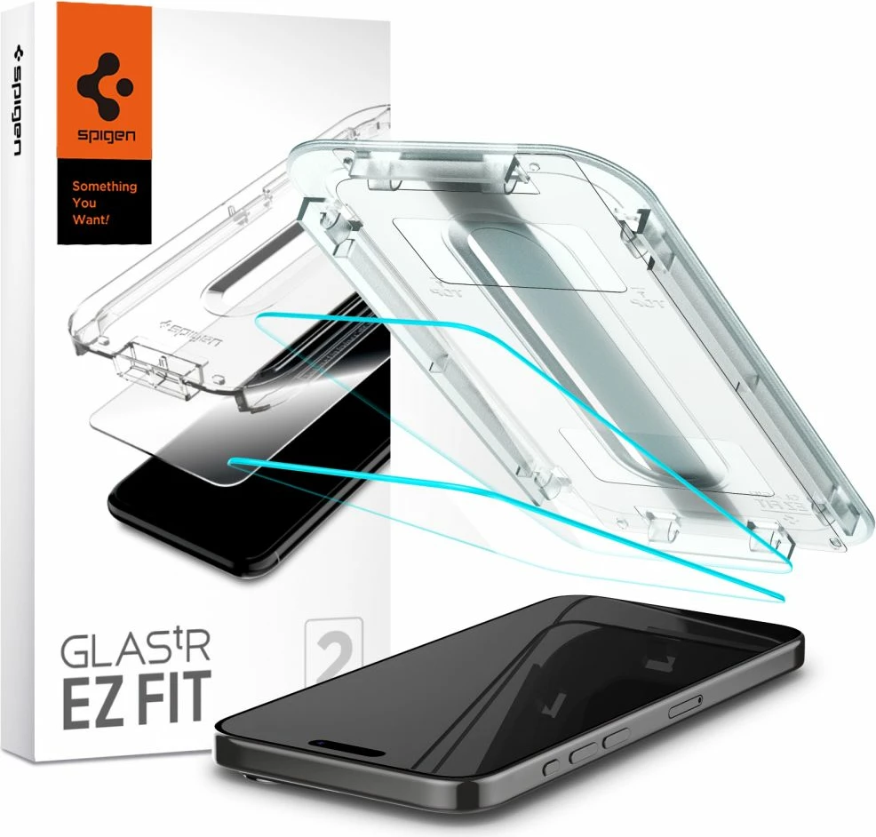 Zaščitno kaljeno steklo Glas.tR EZ Fit, Spigen, za iPhone 15 Pro Max, 0,2 mm 9H, 2 kosa