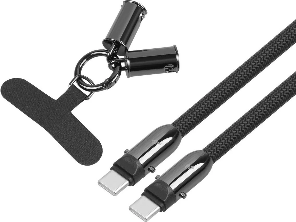Kabel USB C 2-v-1 z vrvico, 1,2 m, črn, TB