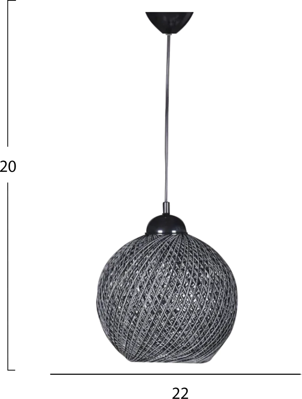 Stropna viseča svetilka v zaprtih prostorih FH7645.02, siva pletena vrv, 22x18x20