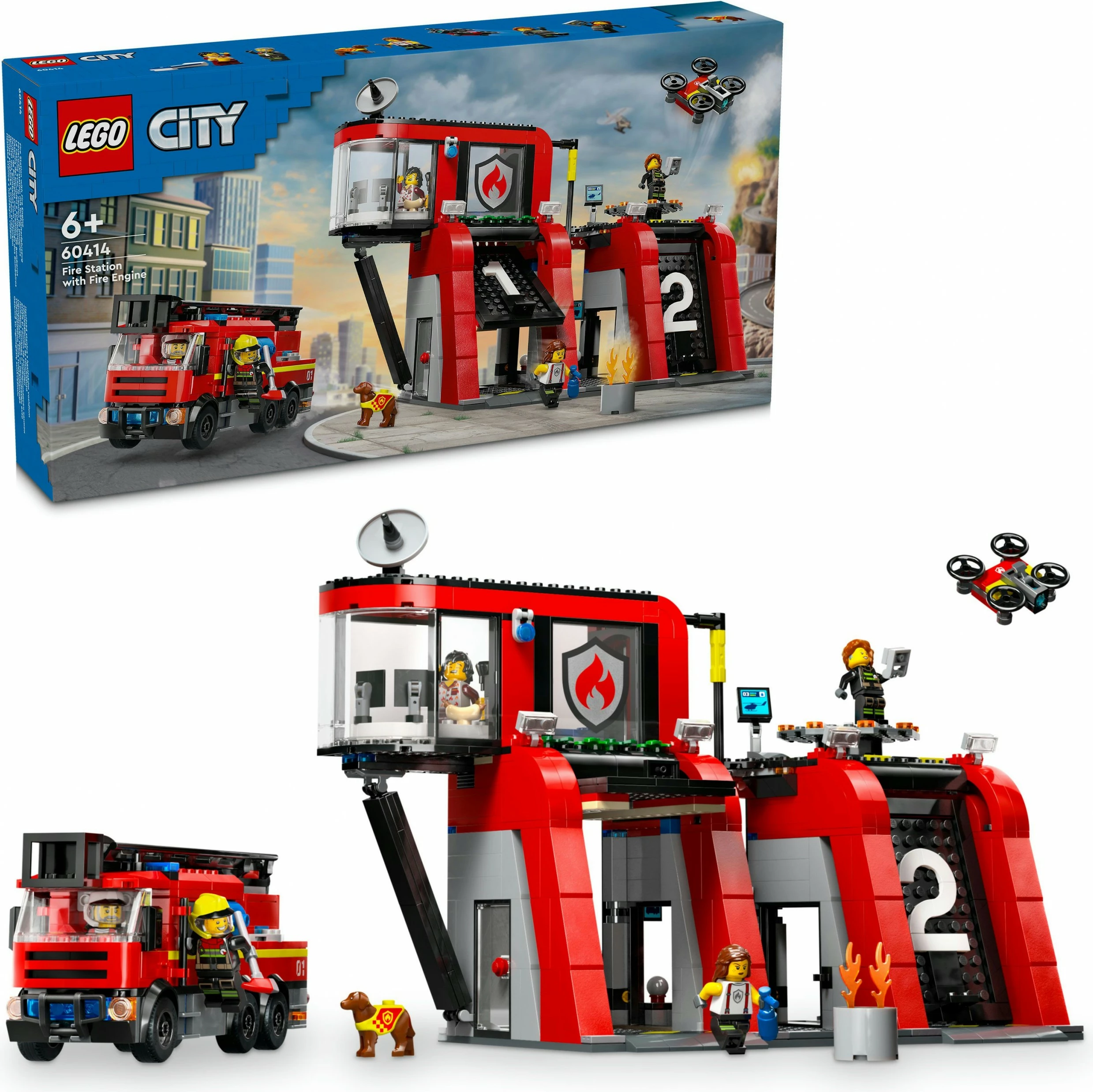 Set za gradnjo gasilske postaje z gasilskim tovornjakom LEGO City 60414, 843 kosov, večbarven