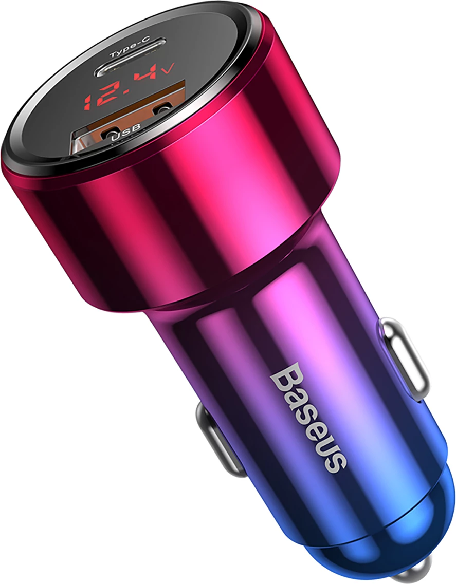 Polnilec za avto, 45W, 2 porta USB-C/USB-A, z zaslonom, roza in modra Baseus Magic Series PPS CCMLC20C-09