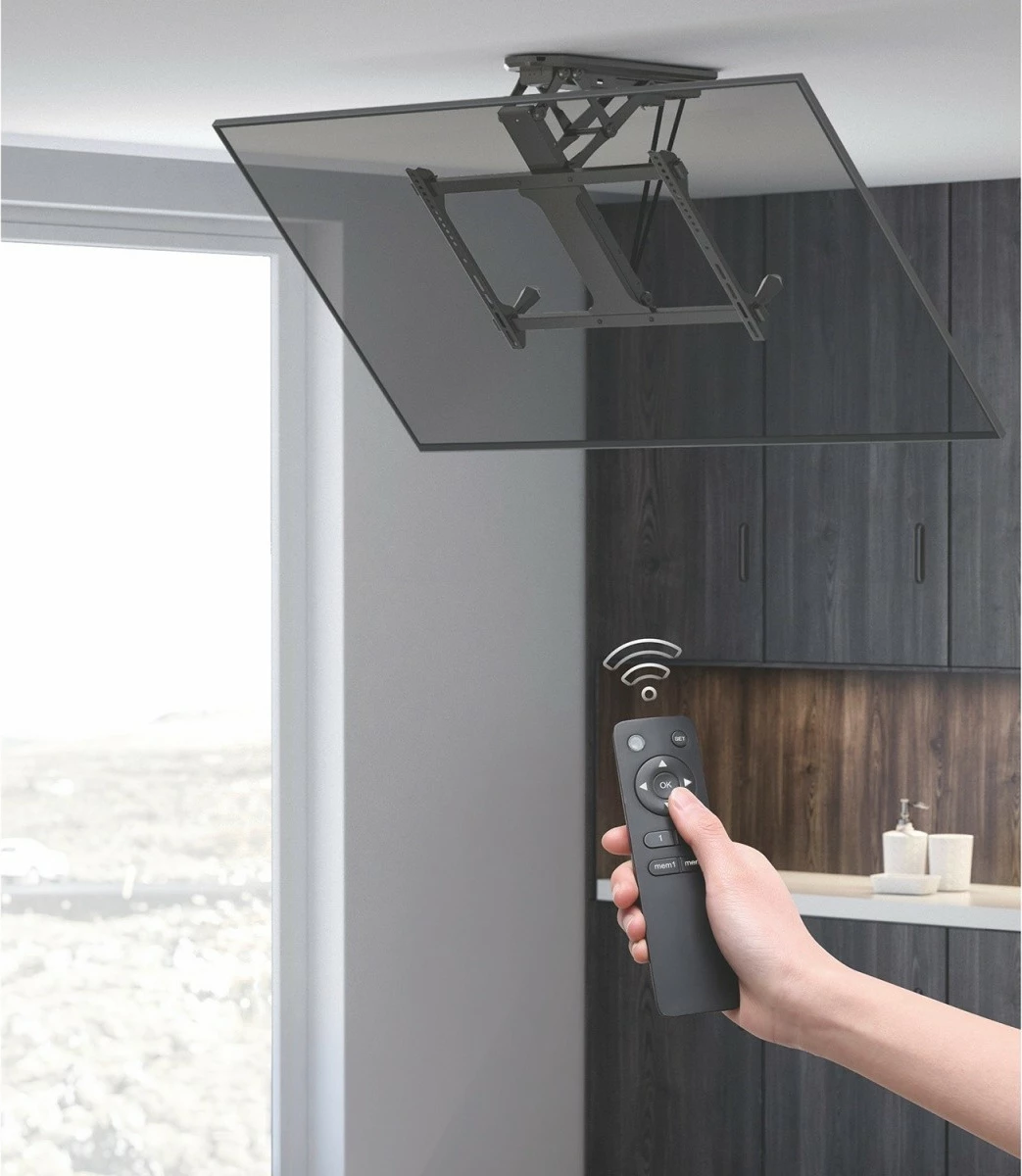 Električni stropni nosilec za TV Maclean MC-880, za zaslone 32-70", črn, z daljinskim upravljalnikom