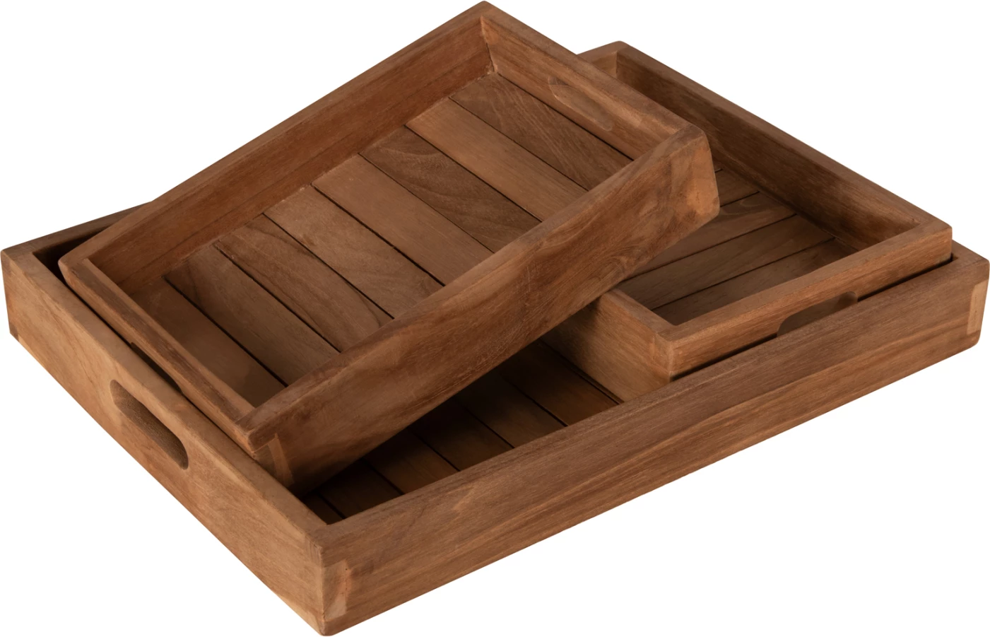 Komplet treh pladnjev FH7894 iz tikovega lesa v naravni barvi 39x29x7 cm