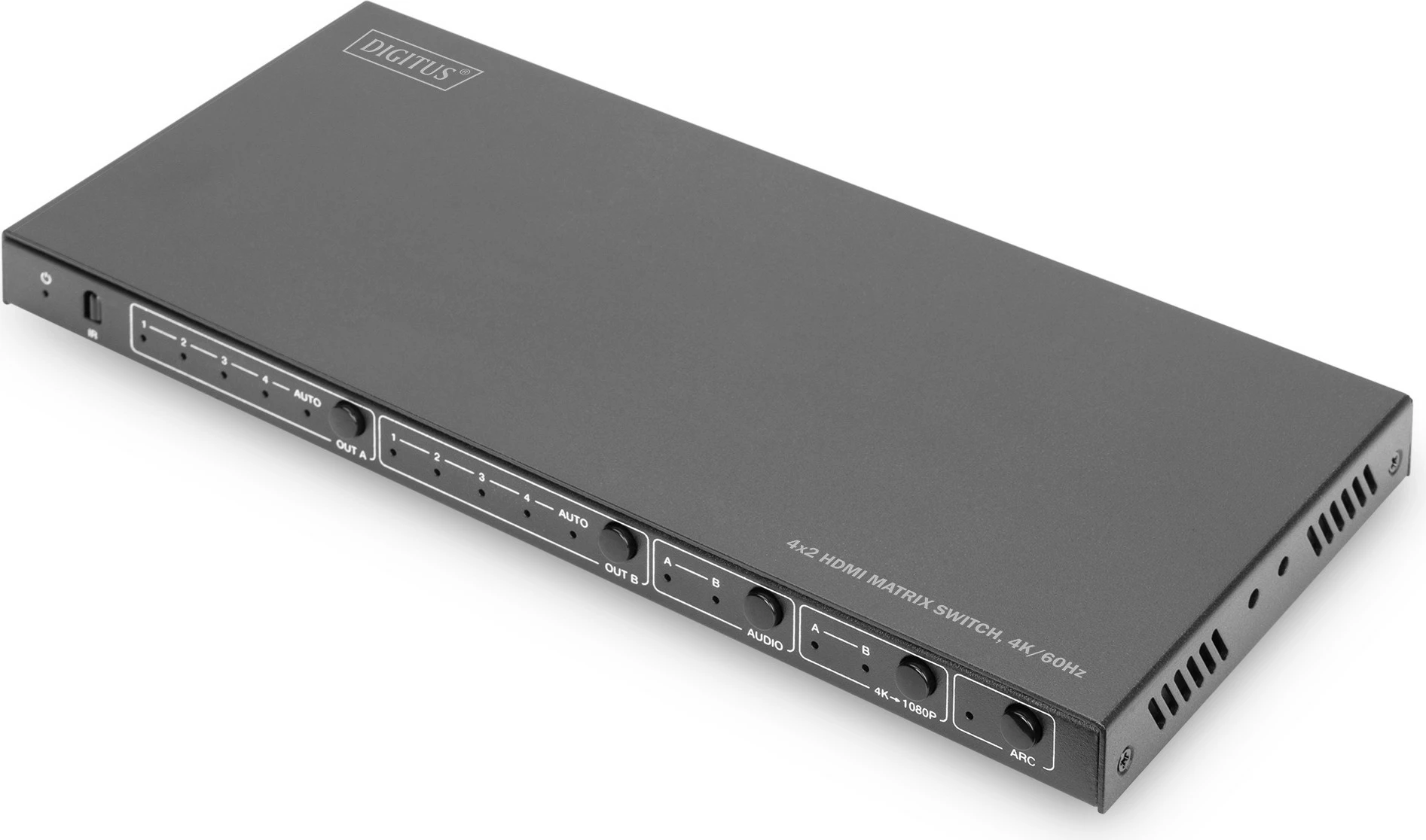 HDMI razdelilec 4x2 Digitus, 4K/60Hz, 4 vhodi, 2 izhoda, črn