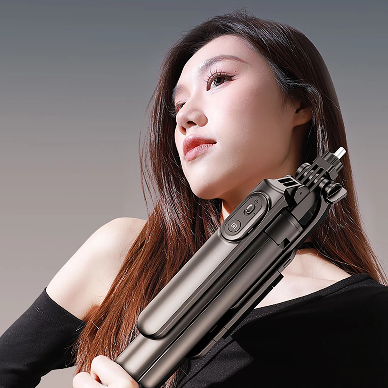 Selfie palica in stojalo Wozinsky WH181D-Y1S, 1,75 m, z dvema LED lučema, držalo za telefon, črno