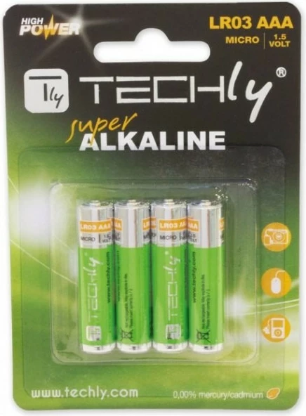 Alkalne baterije Techly LR03 AAA, 4 kosi