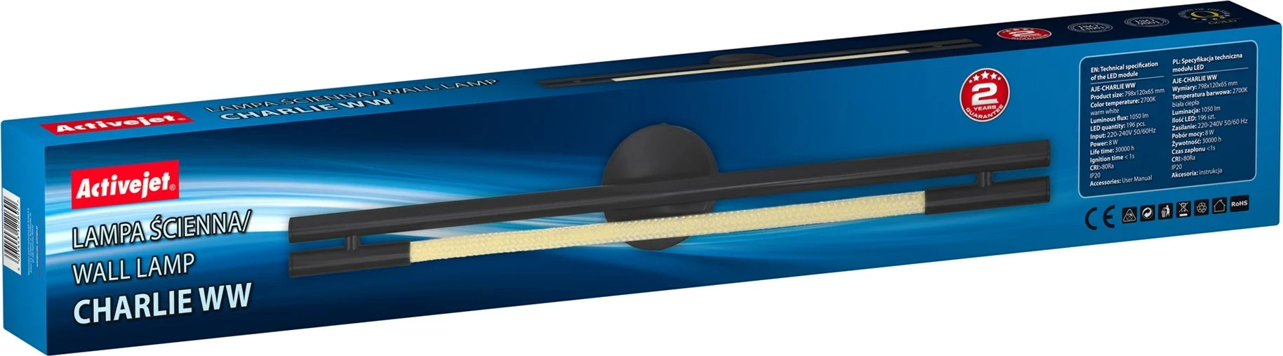 LED stenska svetilka, Activejet AJE-CHARLIE WW, črna