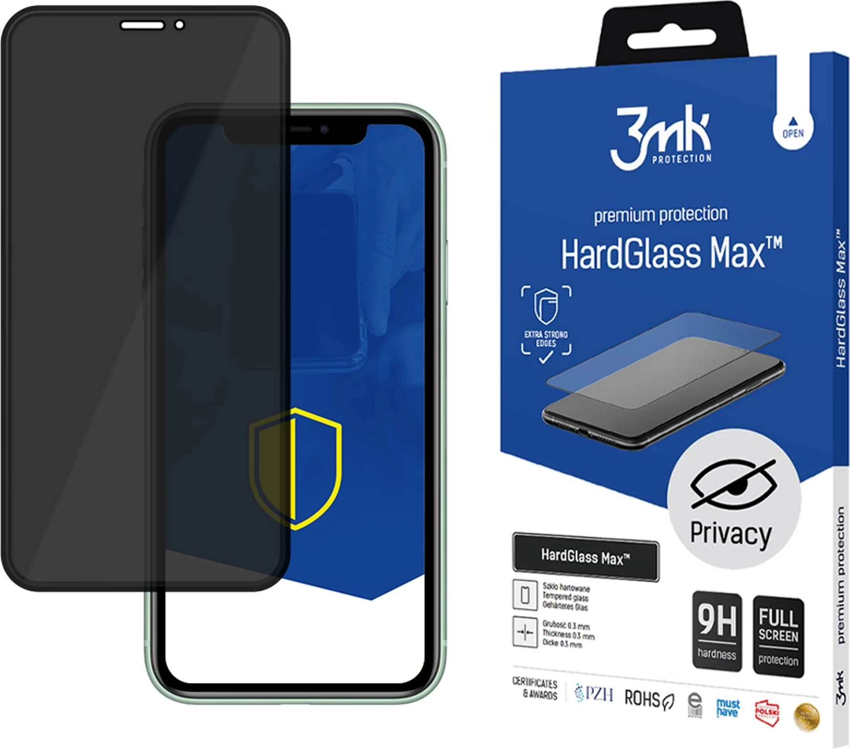 Zaščitno steklo za zasebnost 3mk HardGlass Max Privacy za iPhone 11, 9H, temno