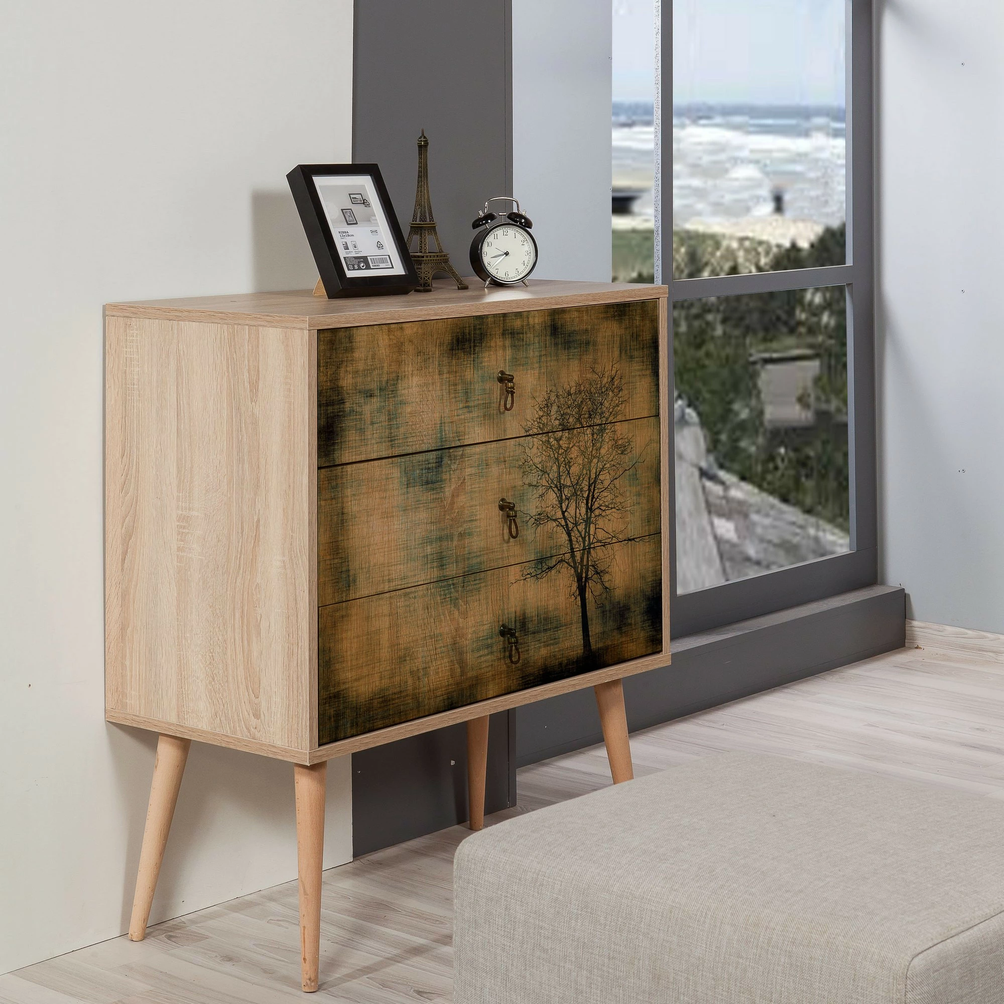Komoda Trio, Lis Sonoma, 3 predala - Hanah Home