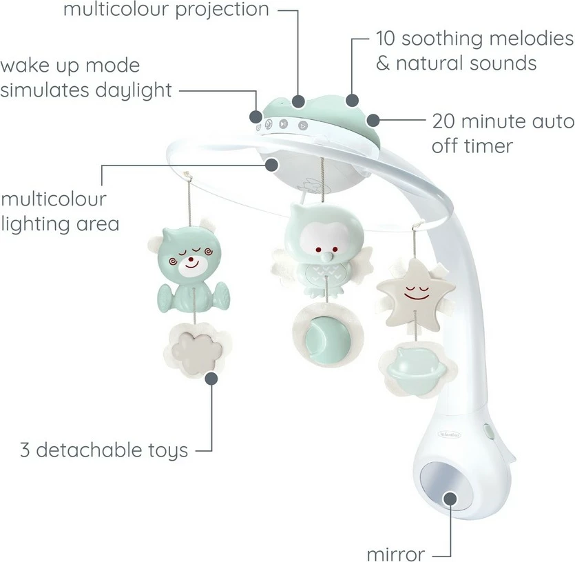 Muzikalni karusel 3-v-1, projektor in nočna lučka B-kids Infantino, zeleno/bela