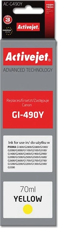 Zamenjalna barva Activejet AC-G490Y za tiskalnike Canon, 70 ml, rumena