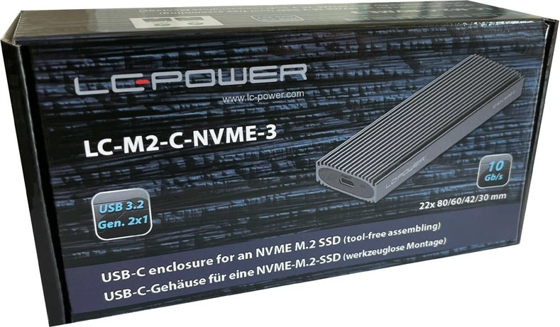 Zunanja ohišje za SSD M.2 LC-Power LC-M2-C-NVME-3, USB Type-C, črno