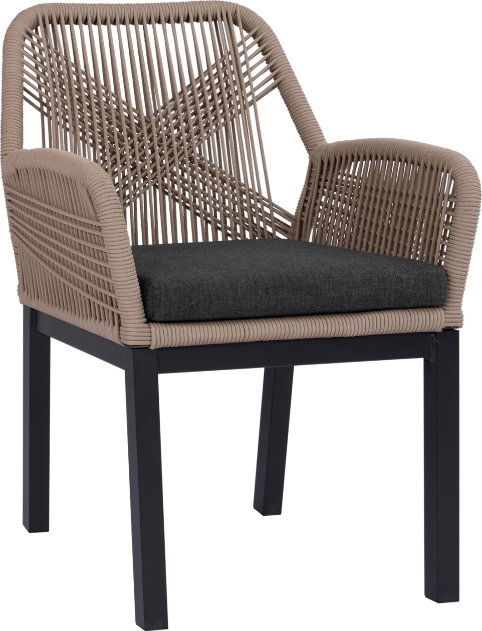 Aluminijasti naslanjač HOWARD ΗΜ5543.12 antracitne barve-bež P.E. vrv in temno siv vzglavnik 64x55x85Hcm, set 4 kosov