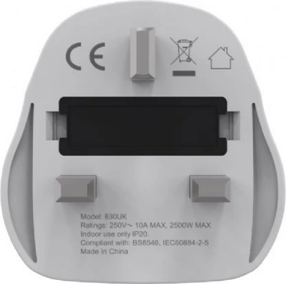 Potovalni napajalni adapter World → UK, 10A, ozemljena vtičnica tip G, bela, Gembird A-AC-UKMINTF