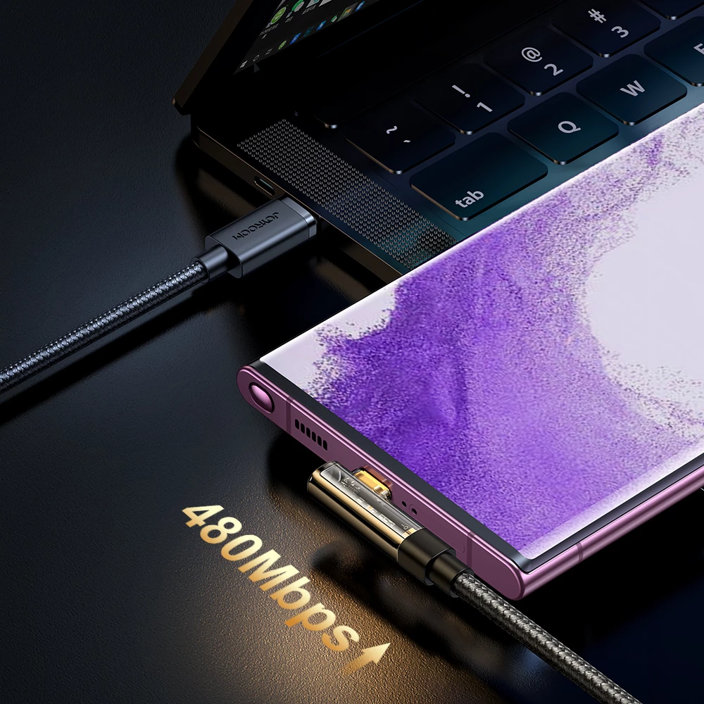 Kabel USB-C pod kotom 90°, Joyroom S-UC027A6, 1,2 m, 3A, črn