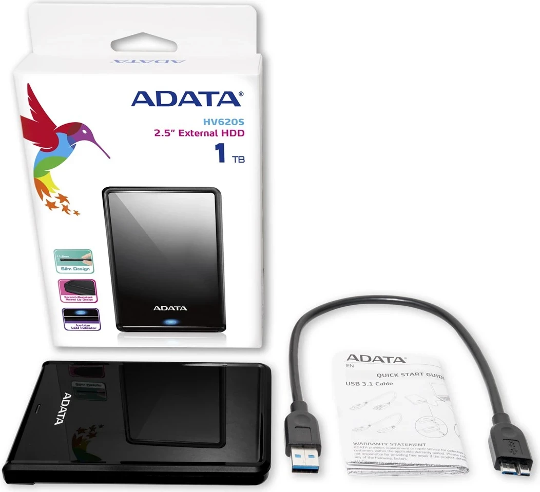 Zunanji trdi disk Adata HV620S, 1000 GB, črn