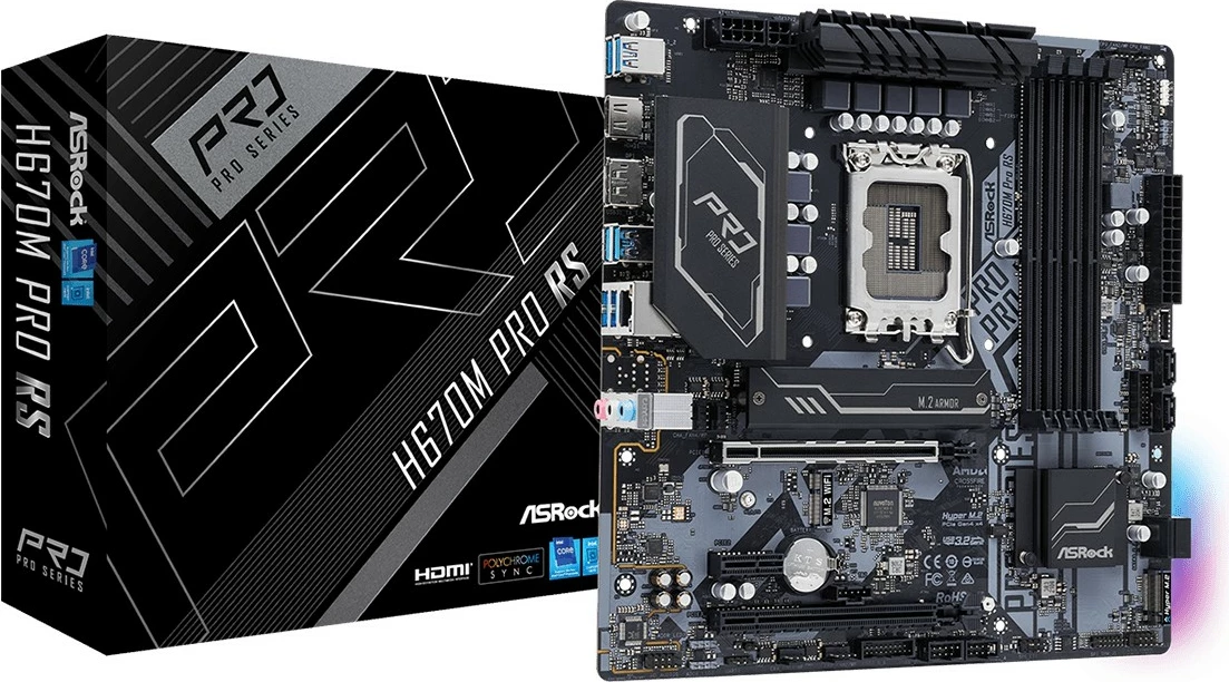Matična plošča ASRock H670M Pro RS, Intel, LGA 1700, DDR4-SDRAM, 128 GB