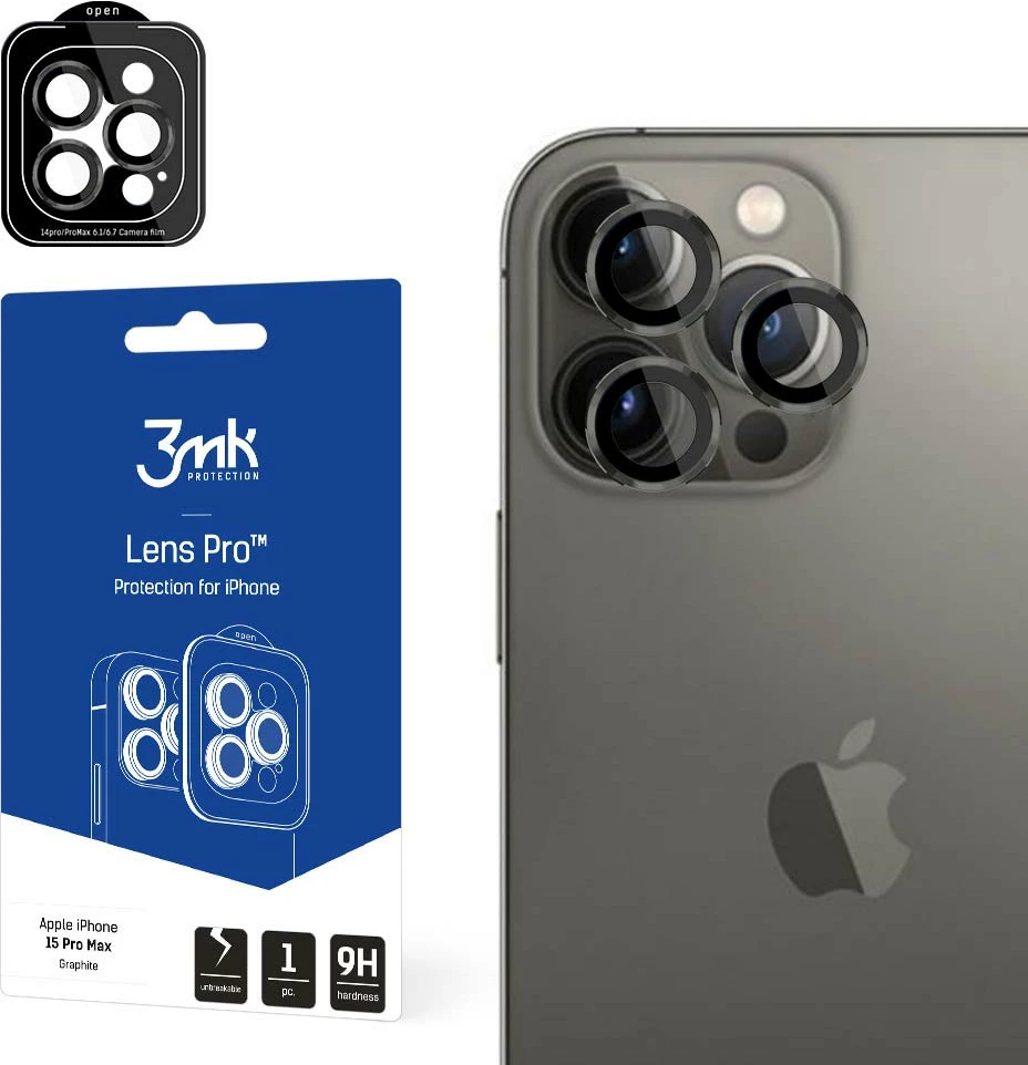 Zaščitni stekleni ovitek za kamero 3mk Protection Lens Protection Pro za iPhone 15 Pro Max, siva