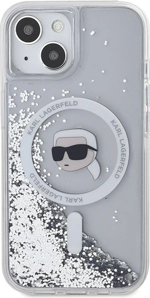 Prozoren ovitek za telefon Liquid Glitter Karl Head MagSafe, Karl Lagerfeld, za iPhone 15/14/13