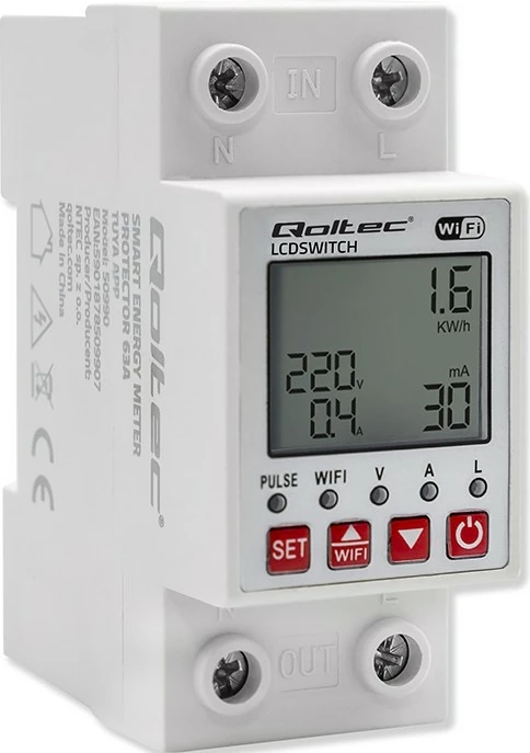 Pametni rele z merilcem energije, Wi-Fi, časovnik Qoltec 50990, bel