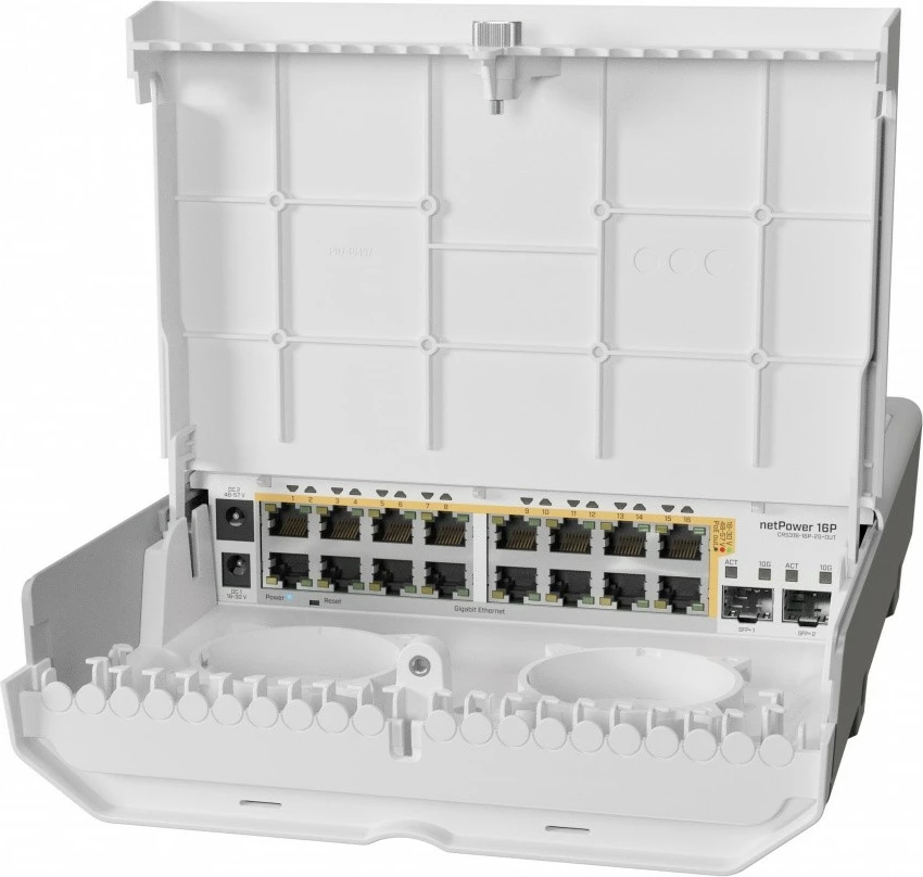 Upravljano zunanje stikalo 16x Gigabit Ethernet, 2x SFP+, belo, Mikrotik CRS318-16P-2S+OUT