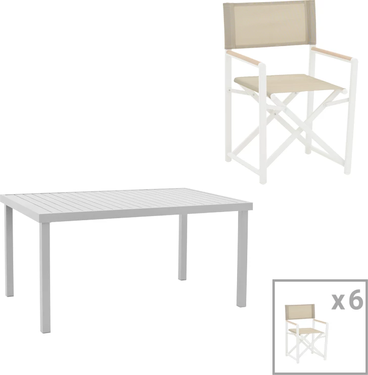 Sestav mize s stoli Kliton-Mabu, aluminij, bela, 150 x 80 x 74 cm