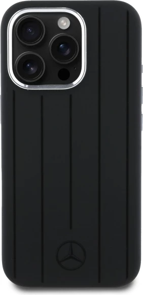 Silikonski ovitek z navpičnimi črtami za iPhone 16 Pro 6,3" Mercedes MEHMP16L23SUVSK, MagSafe, črn