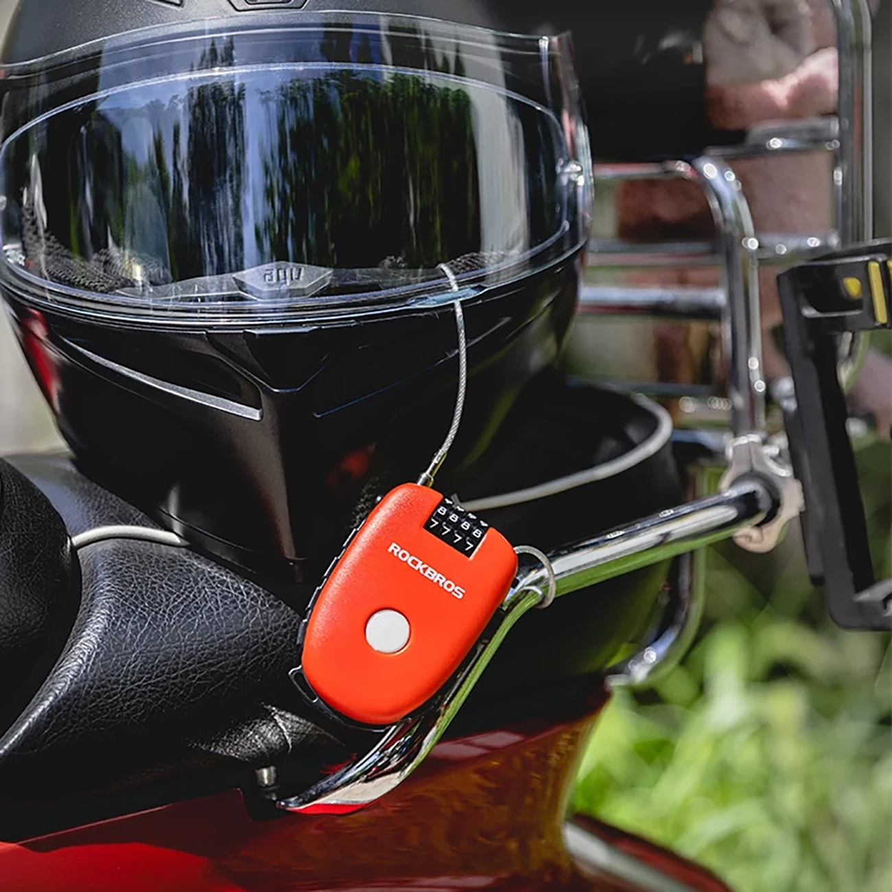 Kolesarska ključavnica z vlečnim kablom Rockbros 32420981001, rdeča