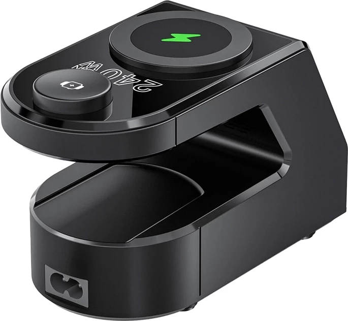 Budilka s polnilno postajo 10‑v‑1, BlitzWolf BW-FW10, 4x USB-C + 2x USB-A, 2 brezžični polnili (telefon 15W + pametna ura 5W), PD 3.1 do 240W, črna