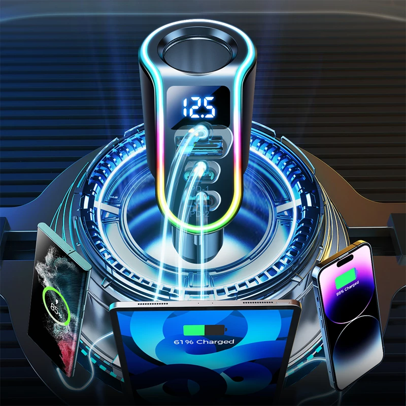 Avtomobilski polnilec Joyroom JR-CL21, 150 W, 3 vrata (USB-A QC3.0, 2× USB-C PD3.0), LED, črn