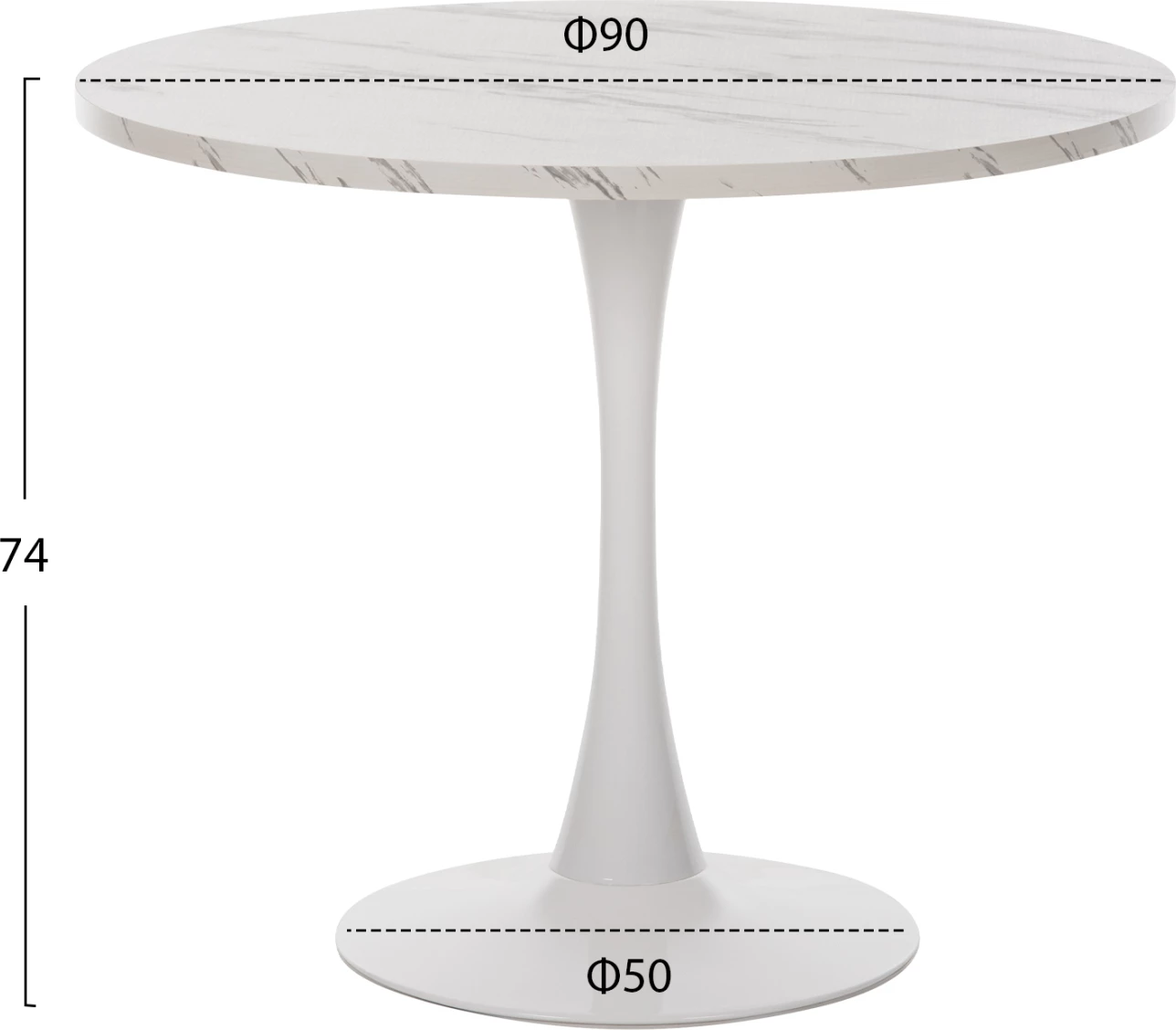Okrogla jedilna miza Rollo FH9421.01 melamin v beli marmor kovinska noga Φ90x74Hcm