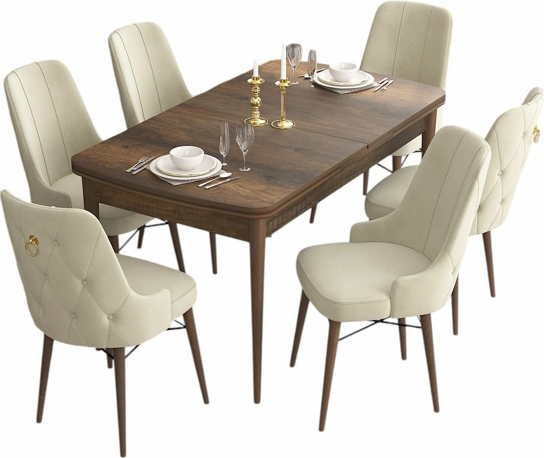 Raztegljiv jedilni set s stolčki, baročna in krem, 7-delni, Skye Decor