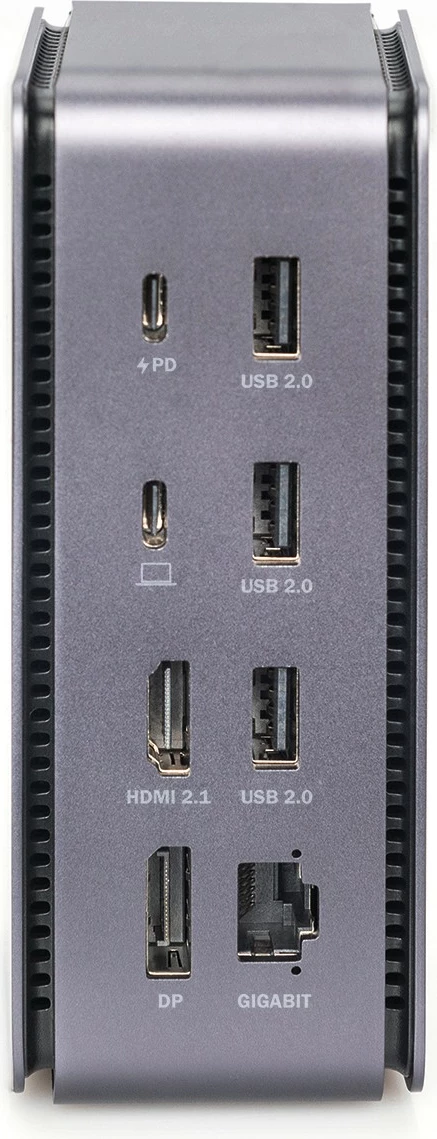 Stojalo za priklop Digitus, 1x DP, 1x HDMI, 2x USB-C, 3x USB 3.2, 3x USB 2.0, 2x čitalca kartic, 1x avdio, 1x RJ45, črno