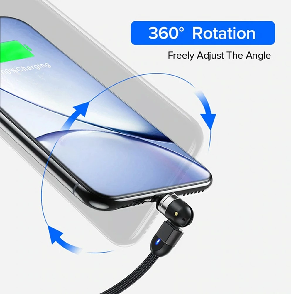 Magnetni kabel USB-A na USB-C, Maclean MCE475, 2 m, koten z vrtljivim konektorjem, črn