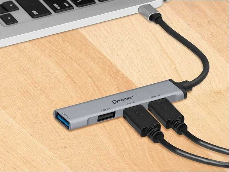USB razdelilec Tracer H40, 4 vhodi, USB-C, srebrn
