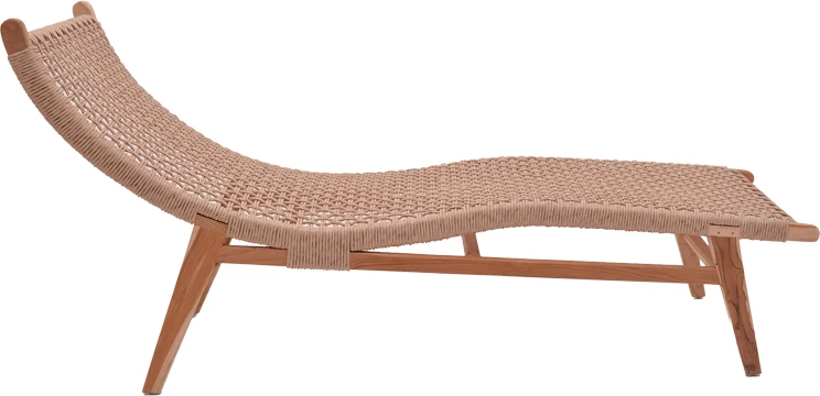 Ležalnik Rebelise, naravna barva, teak les in PE vrv, 60x180x85 cm