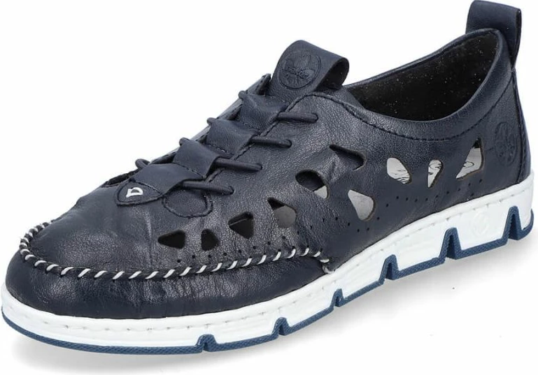 Superge odprte iz usnja Rieker, modro mornarske, ženske