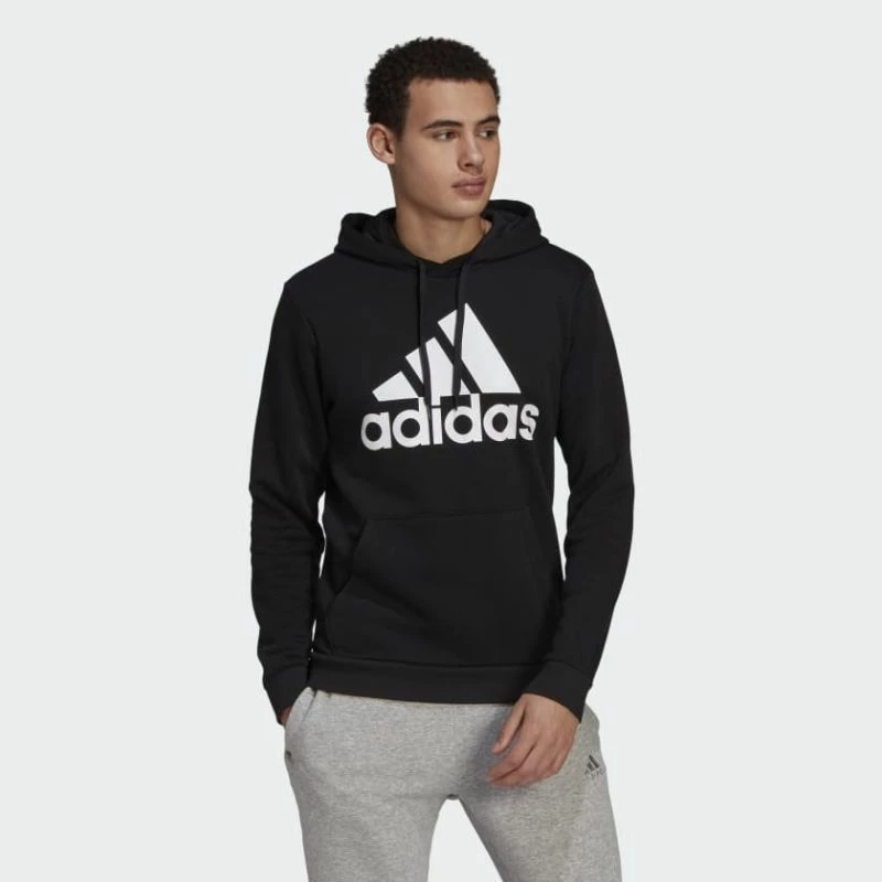 Duks s kapuco, adidas, moški, črn z belim logotipom