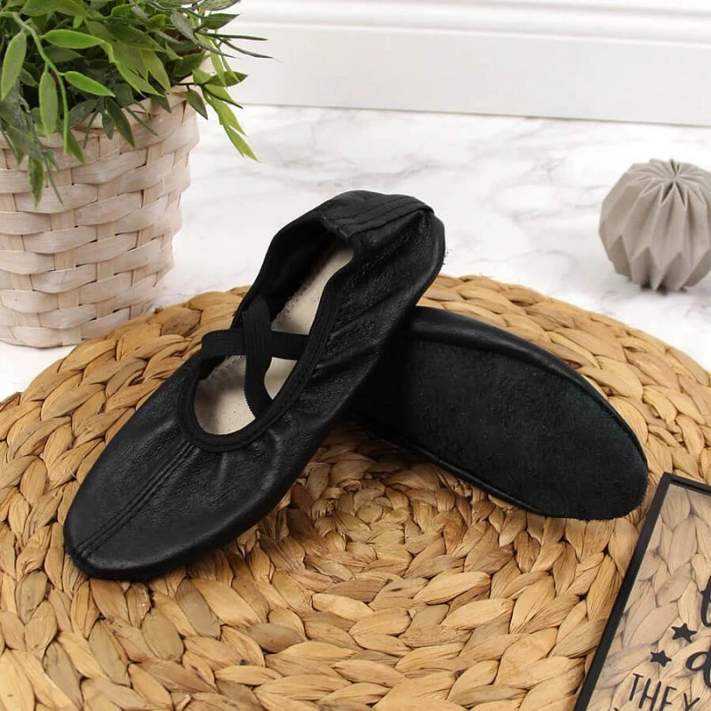 Vrtne plesne čevlje iz usnja z elastičnimi trakovi za dekleta Nazo, črni