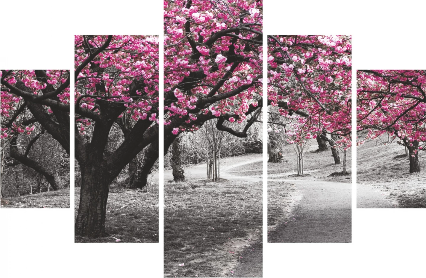 5 kosov slik na MDF cvetoče drevo 82Χ56x3 FH7207.04